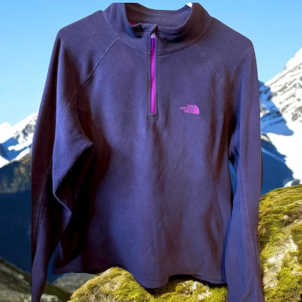 The North Face Women’s 1/4 Zip Fleece Pullover‎ Purple Pink Logo Size Large